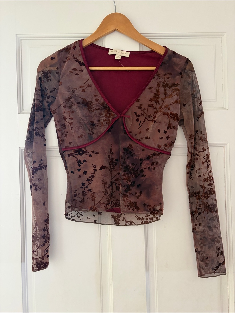 Thirty Thirty Burgundy Floral Sheer long Sleeve Top